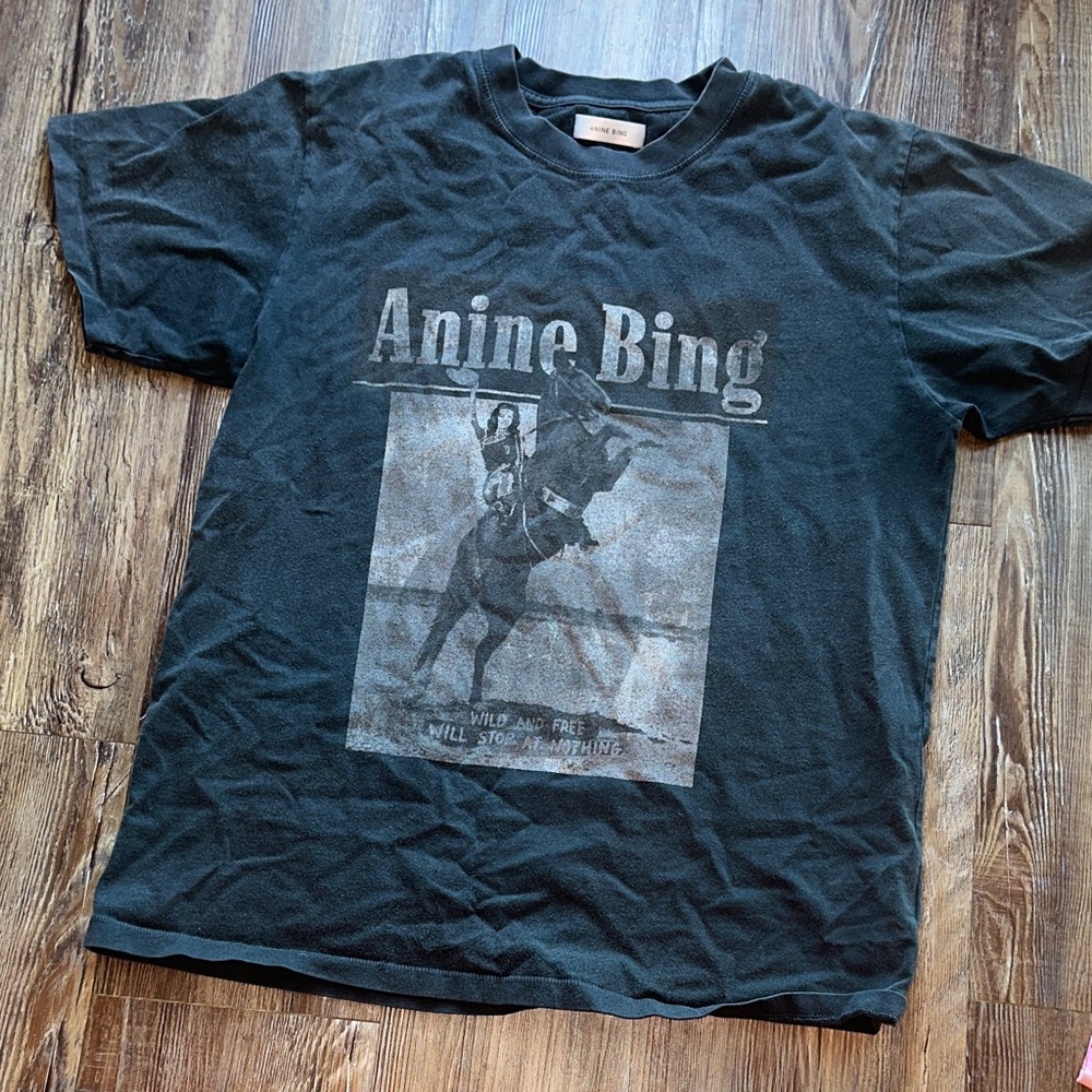 Anine Bing small western horse shirt graphic tee gray women